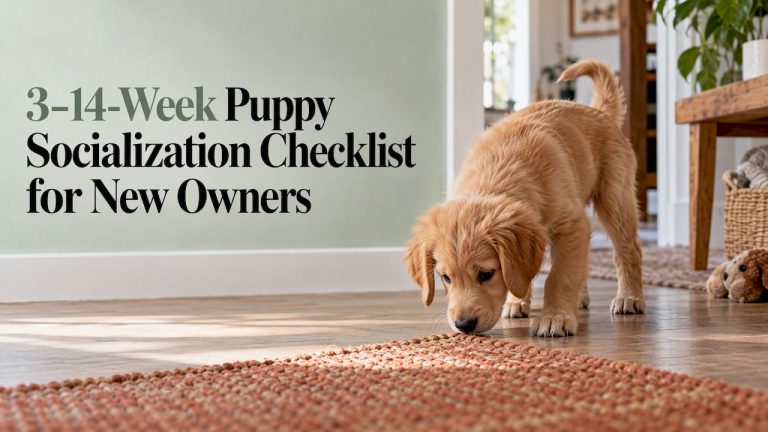 Puppy calmly exploring a new home surface