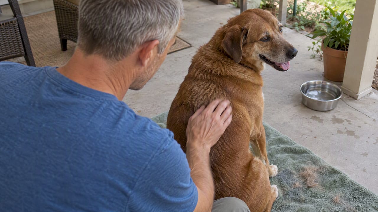 Checking a dog’s coat after grooming