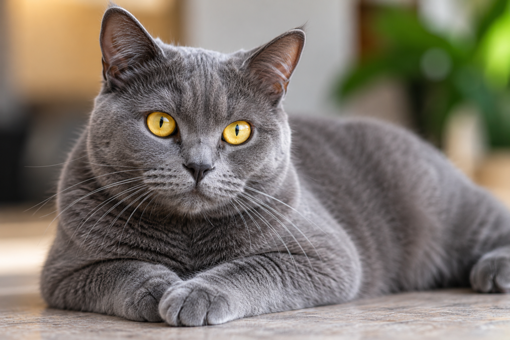 Grey cats with yellow eyes